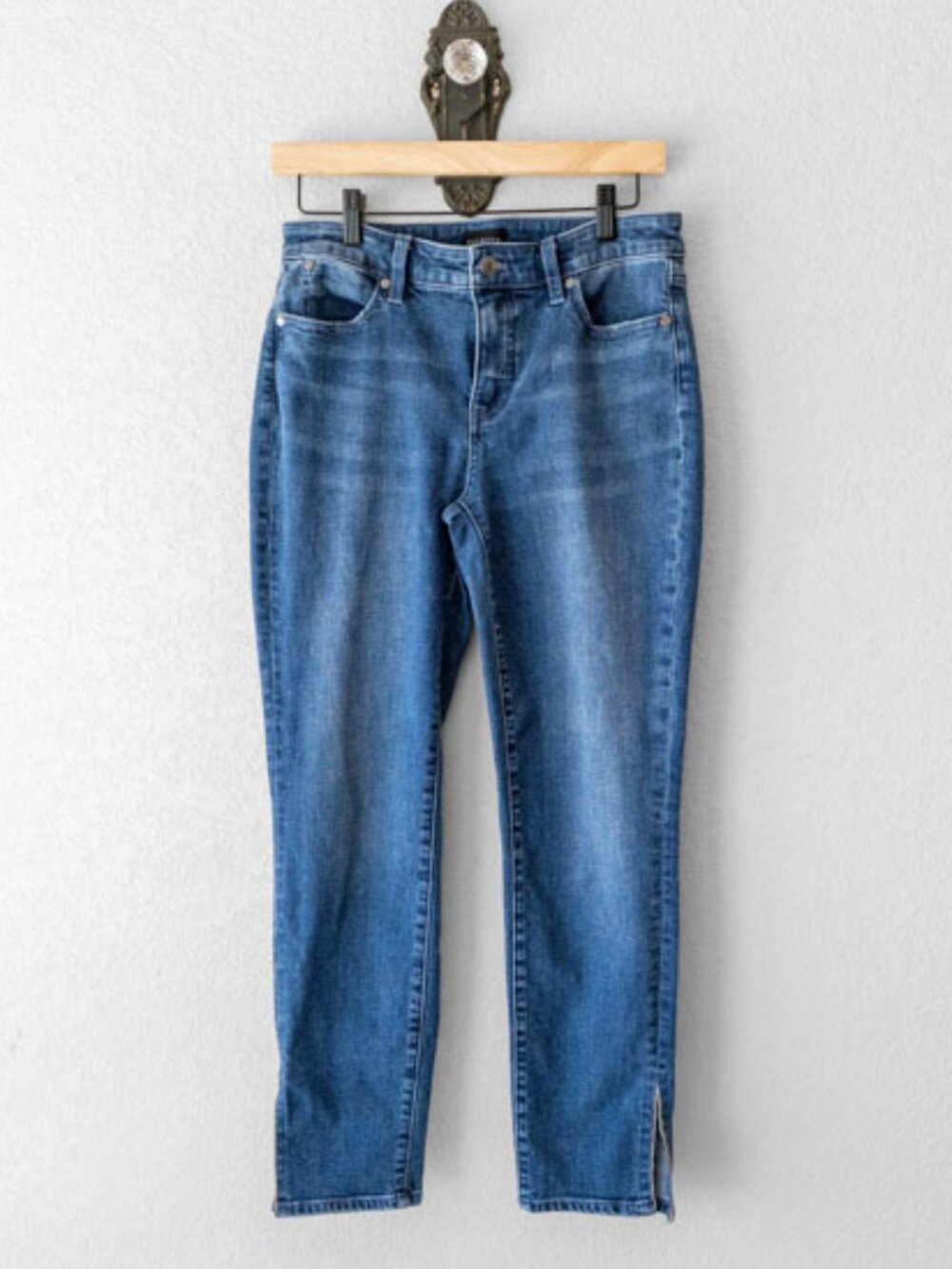 Talbots Slim Ankle Jeans Size 4 Rhinestone Split Hem Stretch Denim Blue